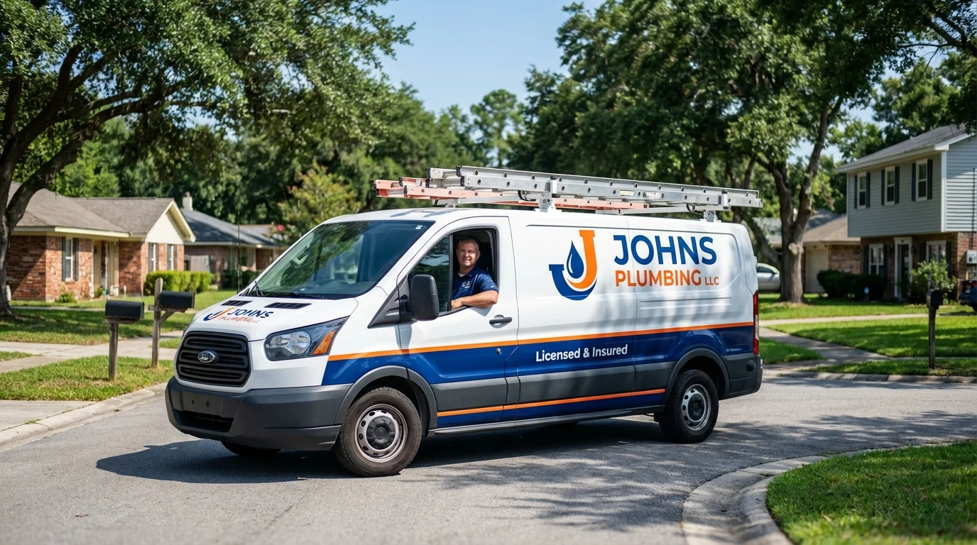 Johns Plumbing LLC service van in Pocomoke City, MD