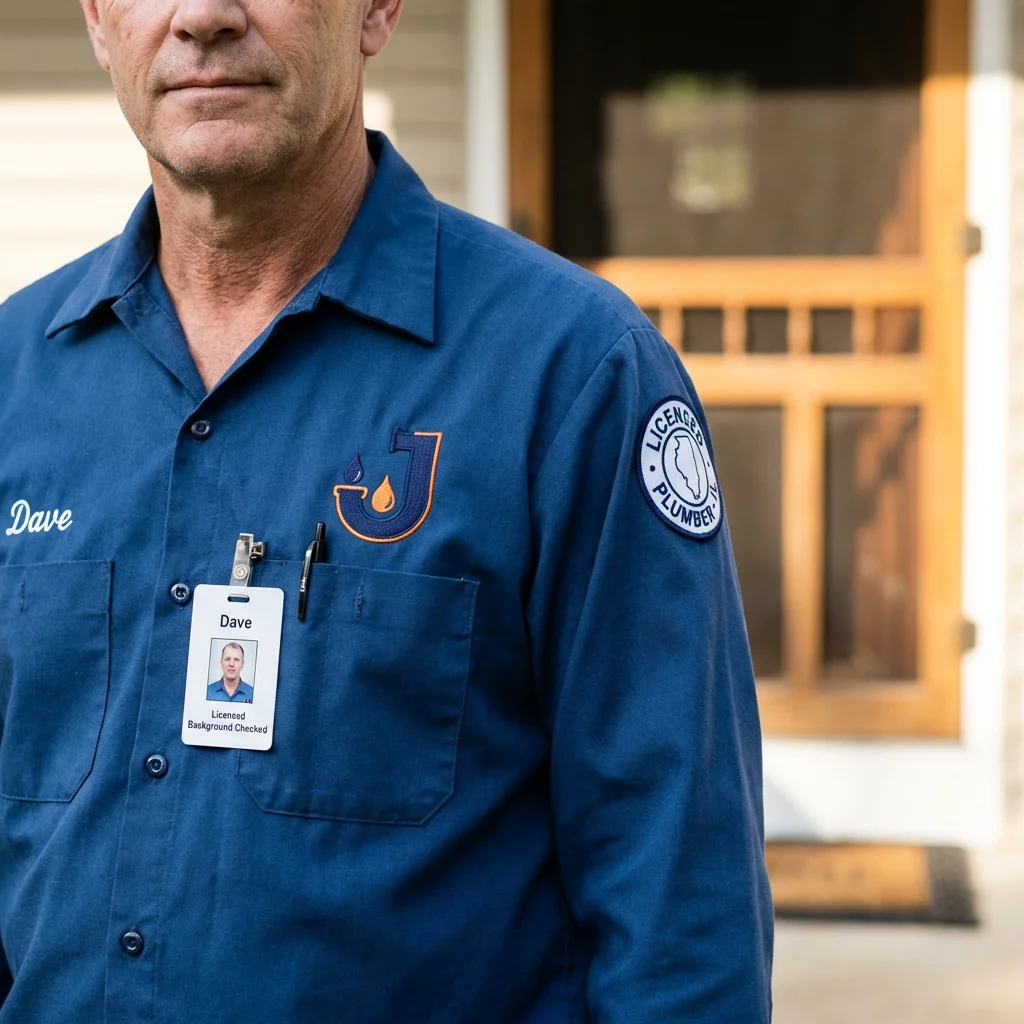 Licensed plumber showing ID badge in Pocomoke City, MD