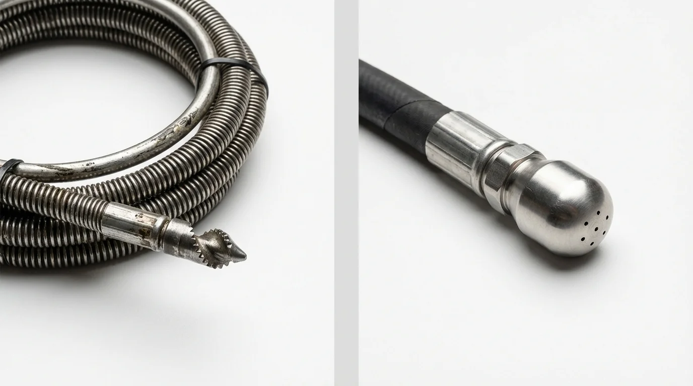 Drain snake cable and hydro jetting nozzle used for drain cleaning in Pocomoke City, MD