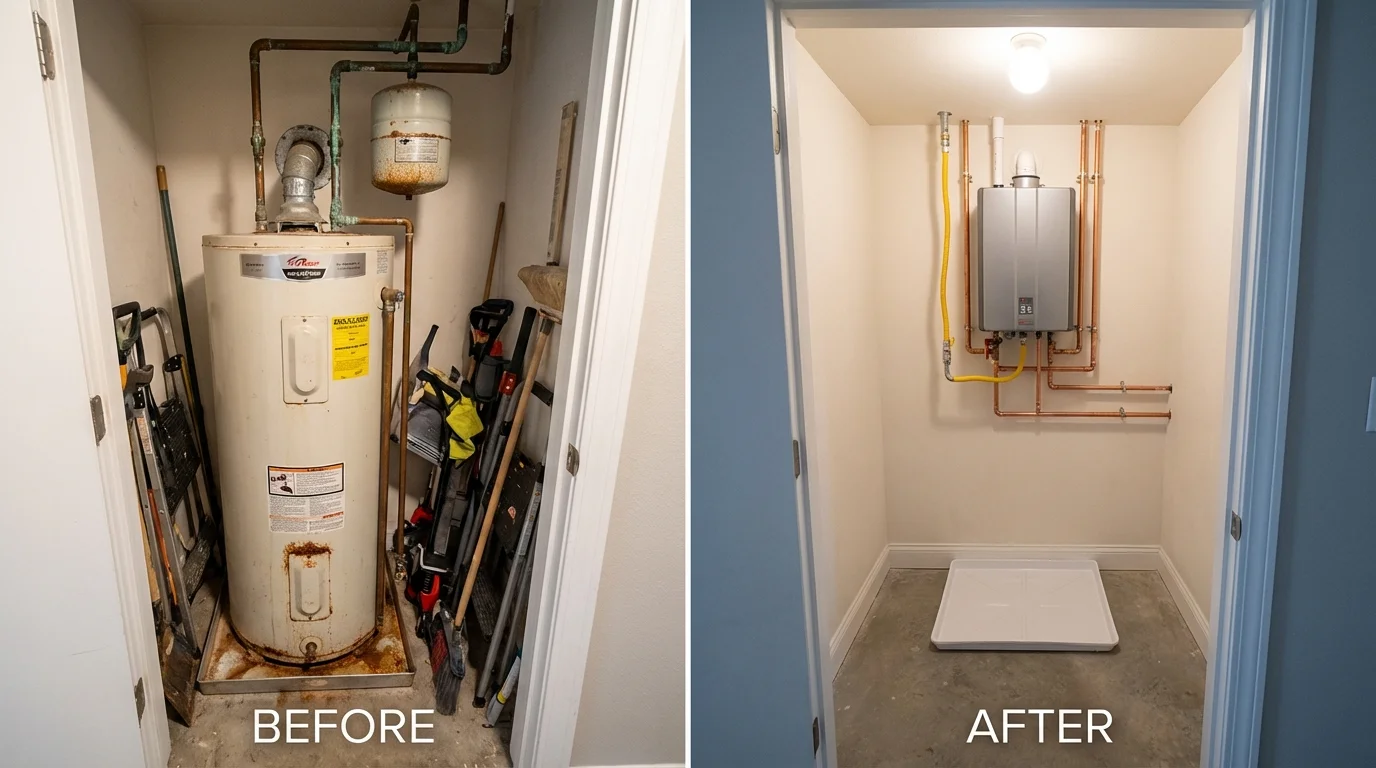 Tank water heater versus wall-mounted tankless unit comparison for Pocomoke City, MD homeowners